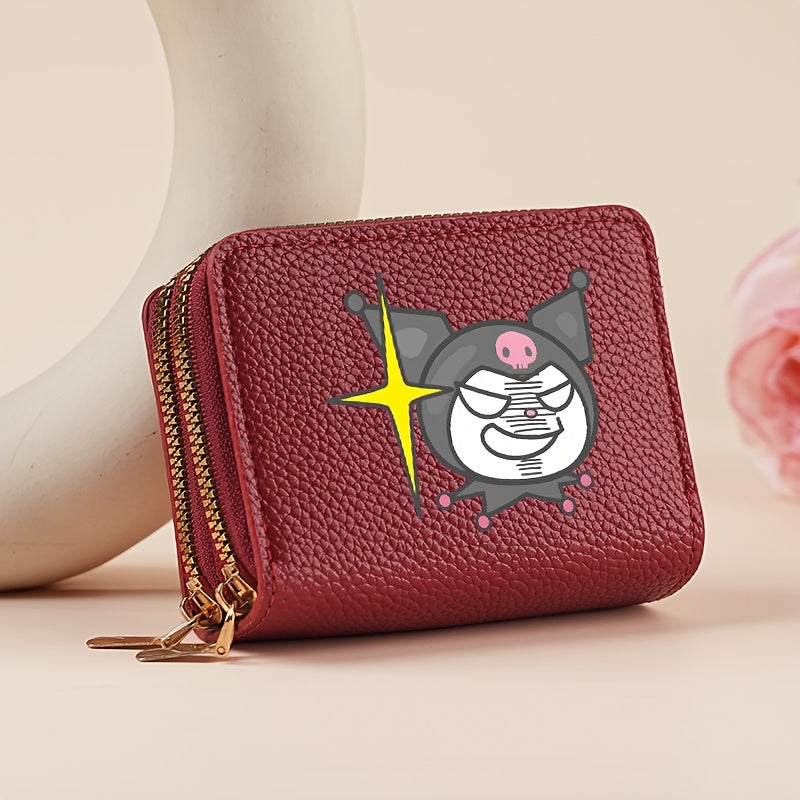 Authorized Sanrio Kuromi Double Zipper Coin Purse, Featuring Sanrio Cartoon Prints, a Lightweight Lining, And Multiple Card Slots. This Easy And Casual Card Holder Made of Synthetic Faux Leather Is Perfect for Outdoor Activities, Travel