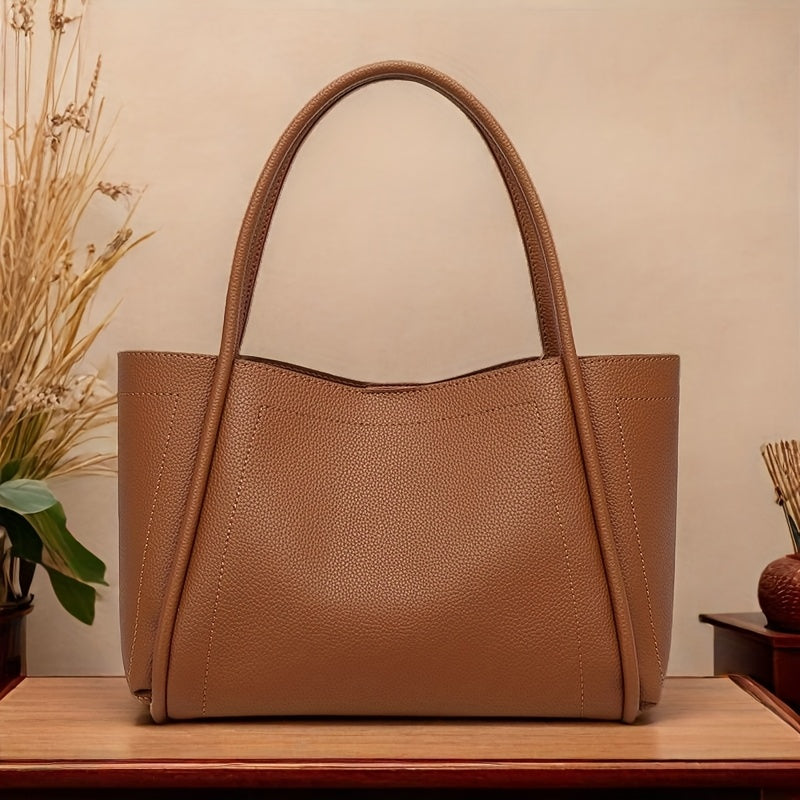 Elegant Tote Handbag for Women, Featuring an Adjustable Crossbody Strap And Closure Design - Spacious Soft Brown\u002FRed\u002FBlack Handbag with Golden Hardware, Lining, Structured Dome, And Sturdy Handles - Suitable for Work, Travel
