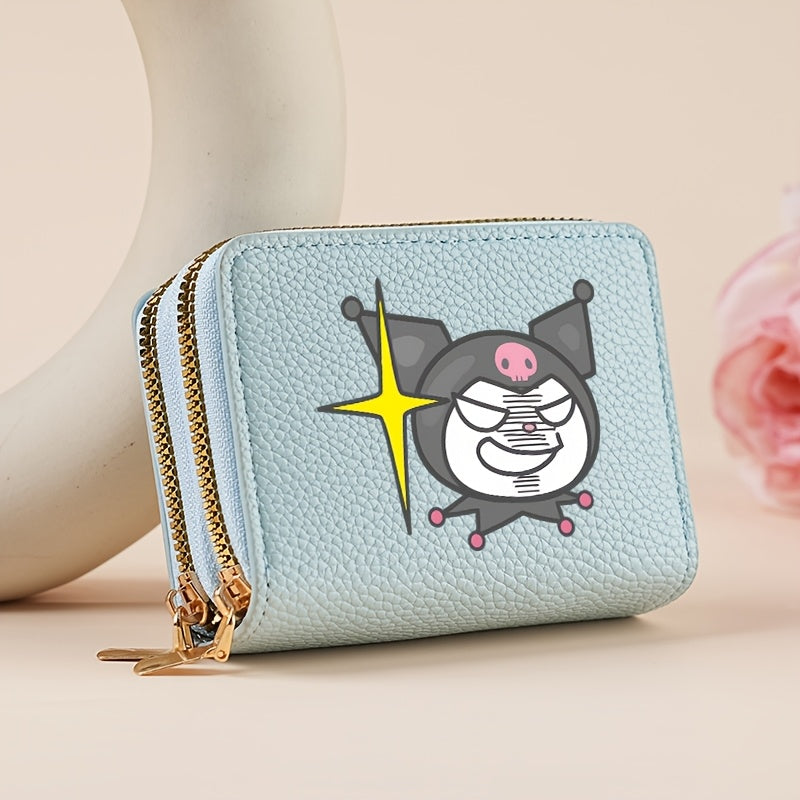 Authorized Sanrio Kuromi Double Zipper Coin Purse, Featuring Sanrio Cartoon Prints, a Lightweight Lining, And Multiple Card Slots. This Easy And Casual Card Holder Made of Synthetic Faux Leather Is Perfect for Outdoor Activities, Travel