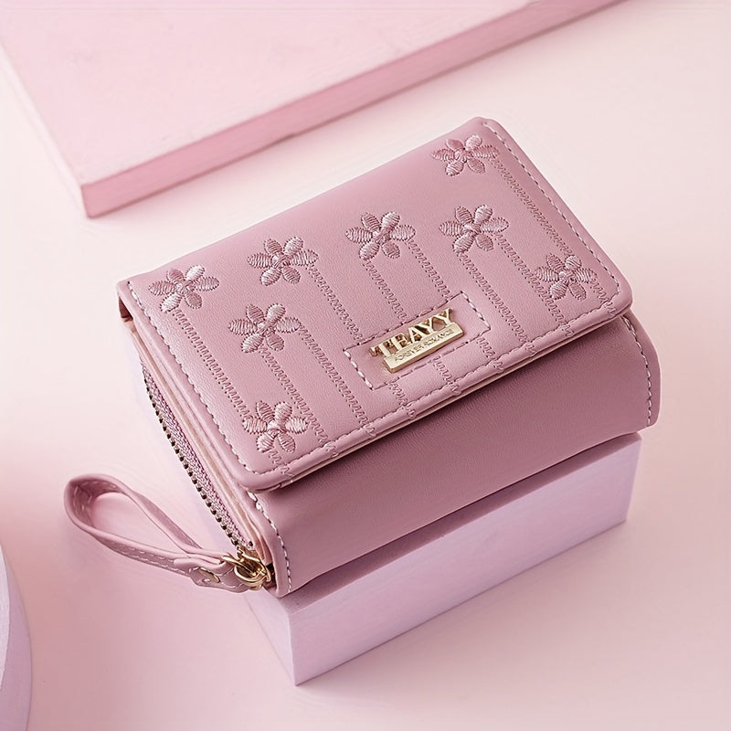 New Style Embroidered Short Women'S Wallet with Multiple Card Slots, a Multifunctional Fashionable Handbag, Accordion Zipper Card Holder, And a Two-Fold Coin Purse