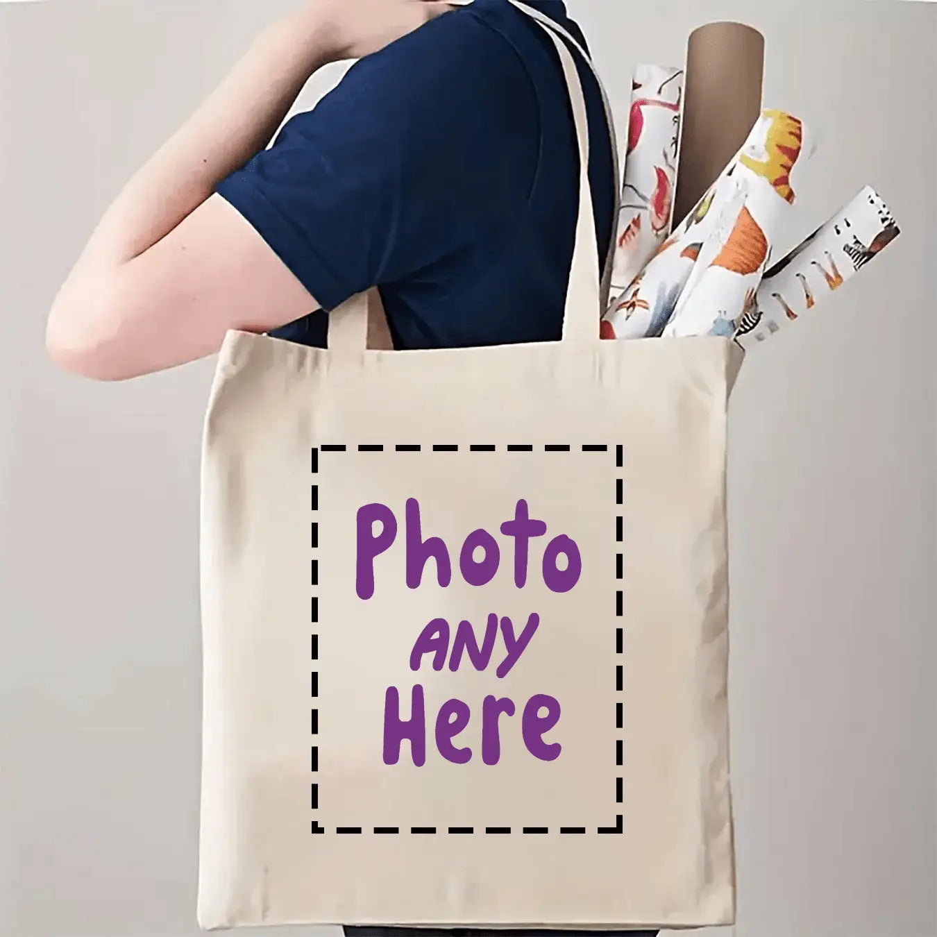 Gift for Her\u002FHim 5 Unique Logo Canvas Tote Bags - Durable, Washable, Perfect for Parties, Picnics, And Commuting - Large Capacity, Black with Purple Stitching, 13.78X15.75 Inches, Party Gift Bags | Stylish Tote Bags | Sturdy Handles
