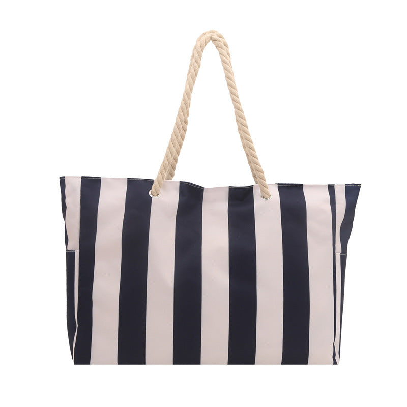New Striped Shoulder Bag with Large Capacity, Stylish Canvas Tote for Women, Perfect for Commuting with a High-End Feel