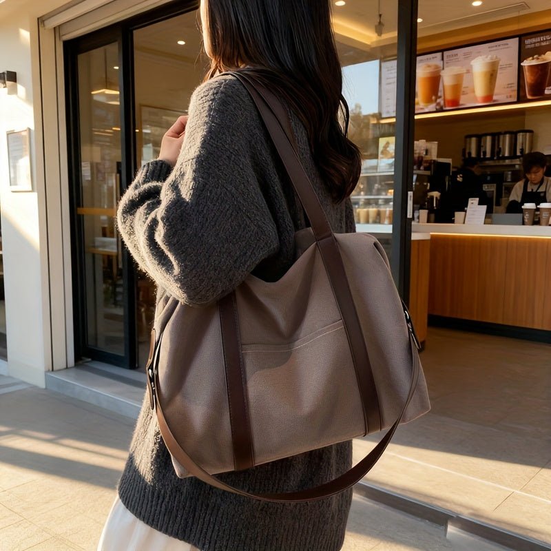 A New High-Quality, Minimalist Japanese-Style Large-Capacity Women'S Shoulder Bag, a Trendy And Versatile Tote Bag That Can Be Carried on The Shoulder, Crossbody, Or by Hand. Made with Thick Canvas And High-Quality PU Stitching