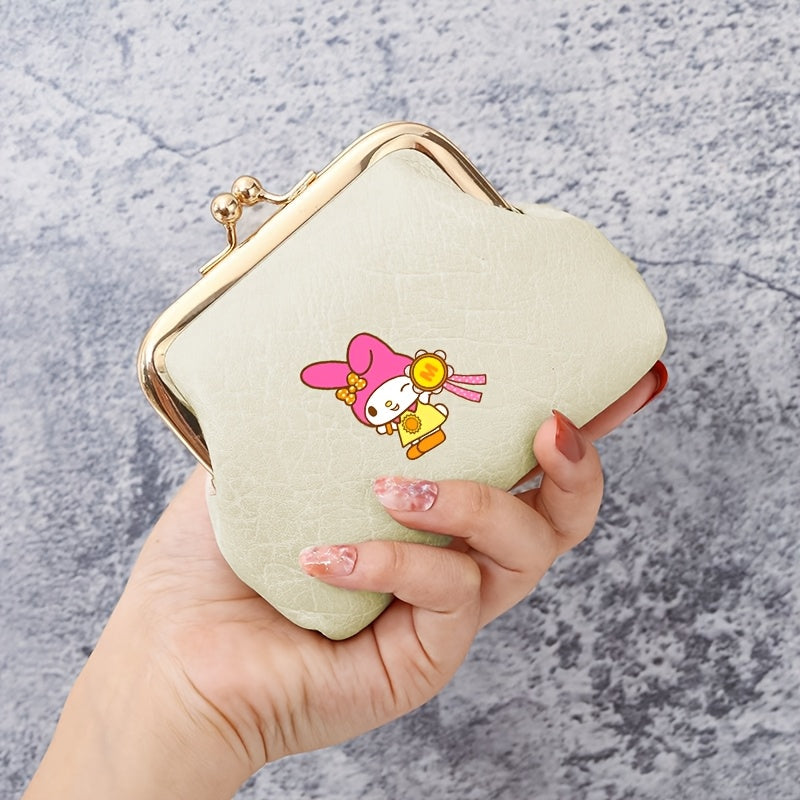 Sanrio Women's Coin Purse, My Melody Design - Chic and Cute, Simple Mini Design, Durable and Sturdy, Palm-Sized for Easy Carrying, Storage for Coins and Cards, Multi-Compartment Organizer, Essential Travel Companion