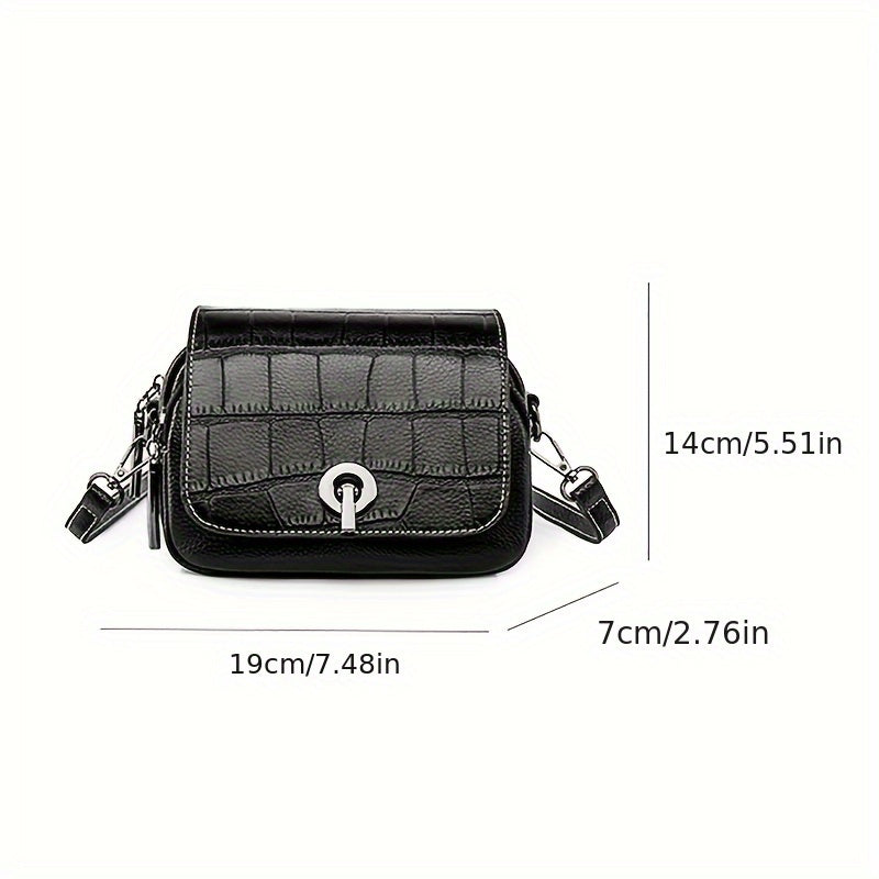 1pc Stylish Black Faux Leather Ladies Crossbody Backpack | Alligator Pattern, Removable Strap, Zipper Closure - Compact Shoulder Bag for Daily Use, Safe Travel Bag | Elegant Accessories, Faux Leather Messenger Bag