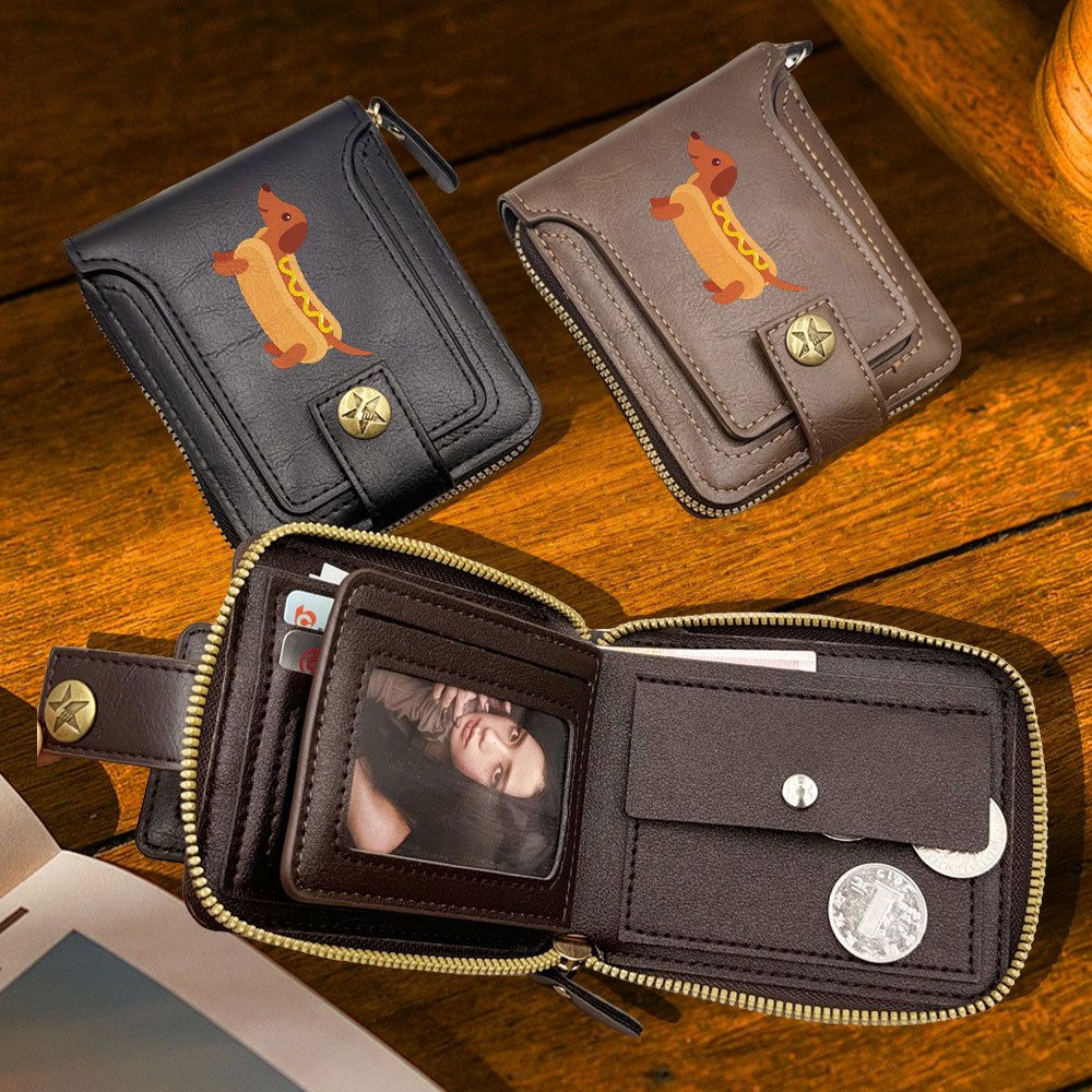 1 Men's Coin Purse with Hot Dog Sausage Creative Cartoon Print, Daily Fashion Wallet, Unisex Coin Purse with Zipper Closure, Exquisite Short Folding Card Holder, Suitable for Casual Activities and Business Occasions