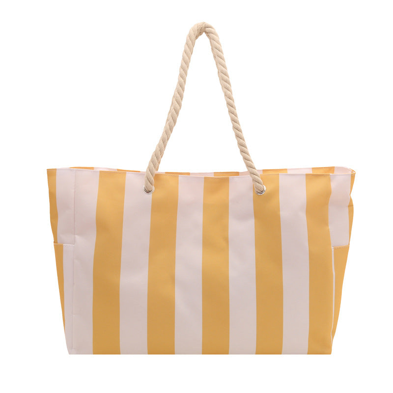 New Striped Shoulder Bag with Large Capacity, Stylish Canvas Tote for Women, Perfect for Commuting with a High-End Feel