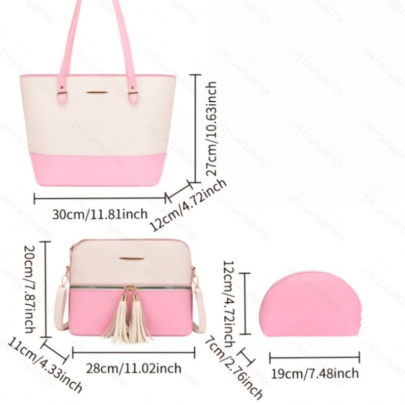 A Collection of Three Lightweight Luxury Women'S Bags, Including a Studded Tote And a Shoulder Crossbody Bag, Offering Ample Space Suitable for Commuting And Shopping in Various Settings