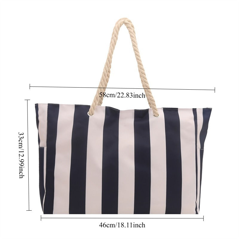 New Striped Shoulder Bag with Large Capacity, Stylish Canvas Tote for Women, Perfect for Commuting with a High-End Feel