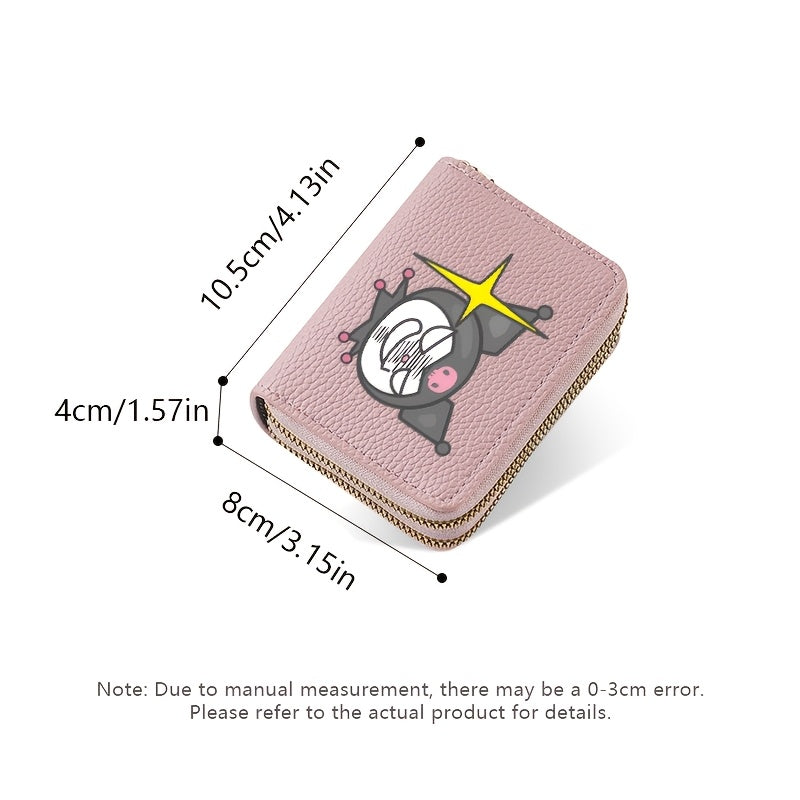 Authorized Sanrio Kuromi Double Zipper Coin Purse, Featuring Sanrio Cartoon Prints, a Lightweight Lining, And Multiple Card Slots. This Easy And Casual Card Holder Made of Synthetic Faux Leather Is Perfect for Outdoor Activities, Travel