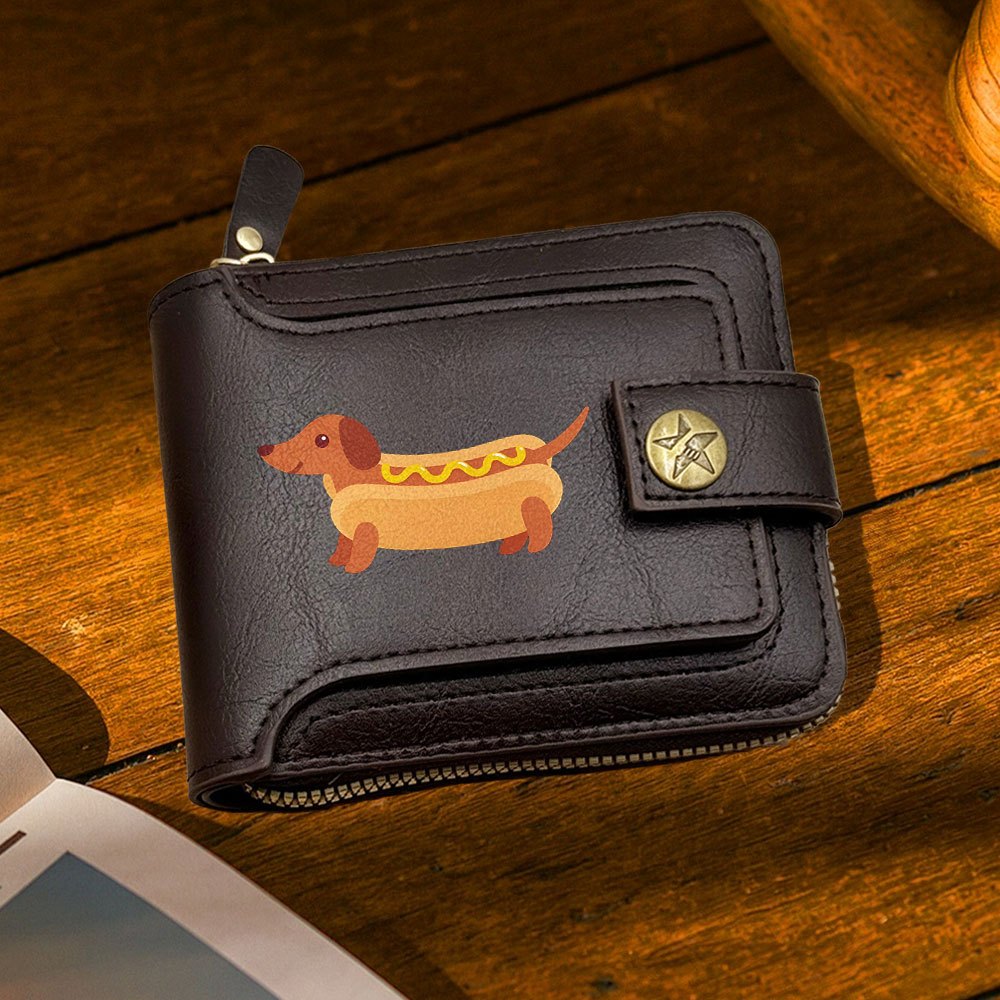 1 Men's Coin Purse with Hot Dog Sausage Creative Cartoon Print, Daily Fashion Wallet, Unisex Coin Purse with Zipper Closure, Exquisite Short Folding Card Holder, Suitable for Casual Activities and Business Occasions