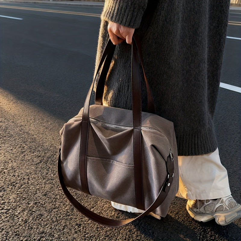 A New High-Quality, Minimalist Japanese-Style Large-Capacity Women'S Shoulder Bag, a Trendy And Versatile Tote Bag That Can Be Carried on The Shoulder, Crossbody, Or by Hand. Made with Thick Canvas And High-Quality PU Stitching