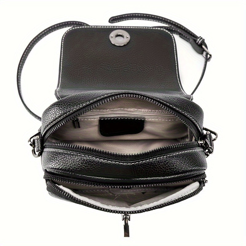 1pc Stylish Black Faux Leather Ladies Crossbody Backpack | Alligator Pattern, Removable Strap, Zipper Closure - Compact Shoulder Bag for Daily Use, Safe Travel Bag | Elegant Accessories, Faux Leather Messenger Bag