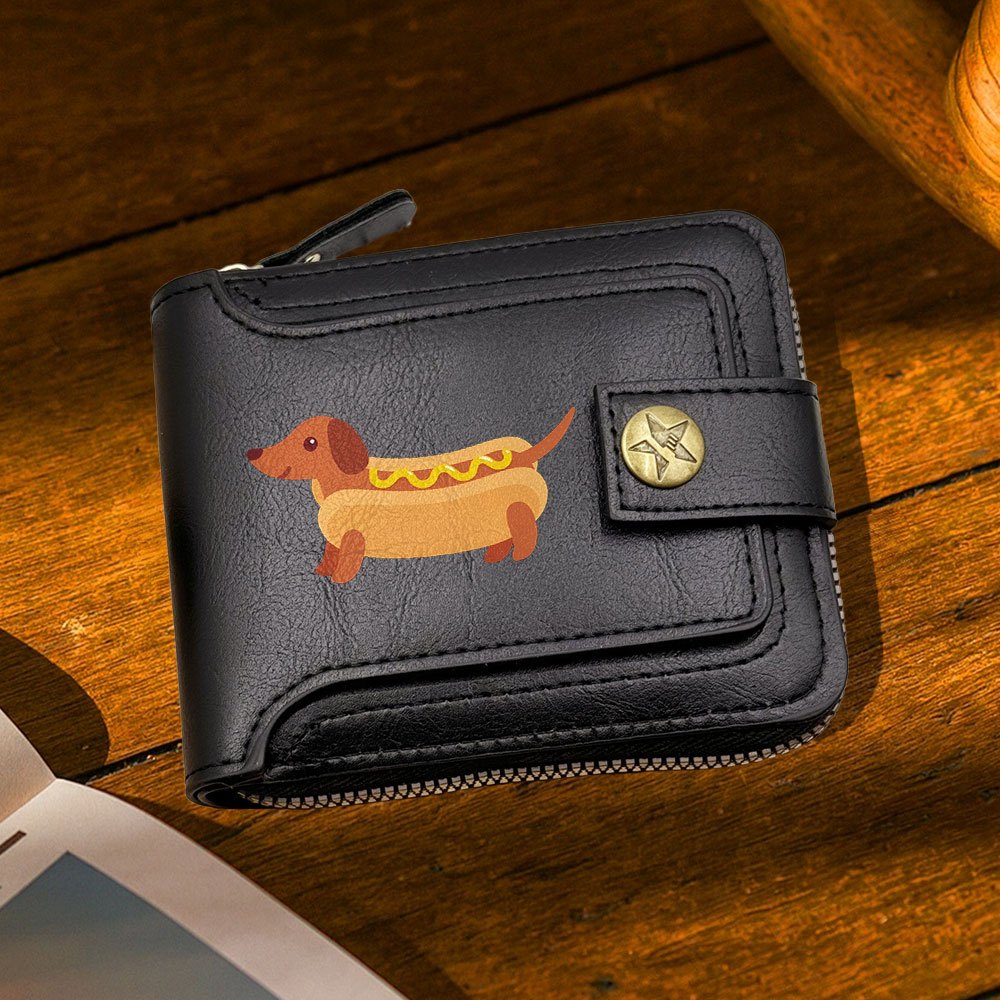 1 Men's Coin Purse with Hot Dog Sausage Creative Cartoon Print, Daily Fashion Wallet, Unisex Coin Purse with Zipper Closure, Exquisite Short Folding Card Holder, Suitable for Casual Activities and Business Occasions