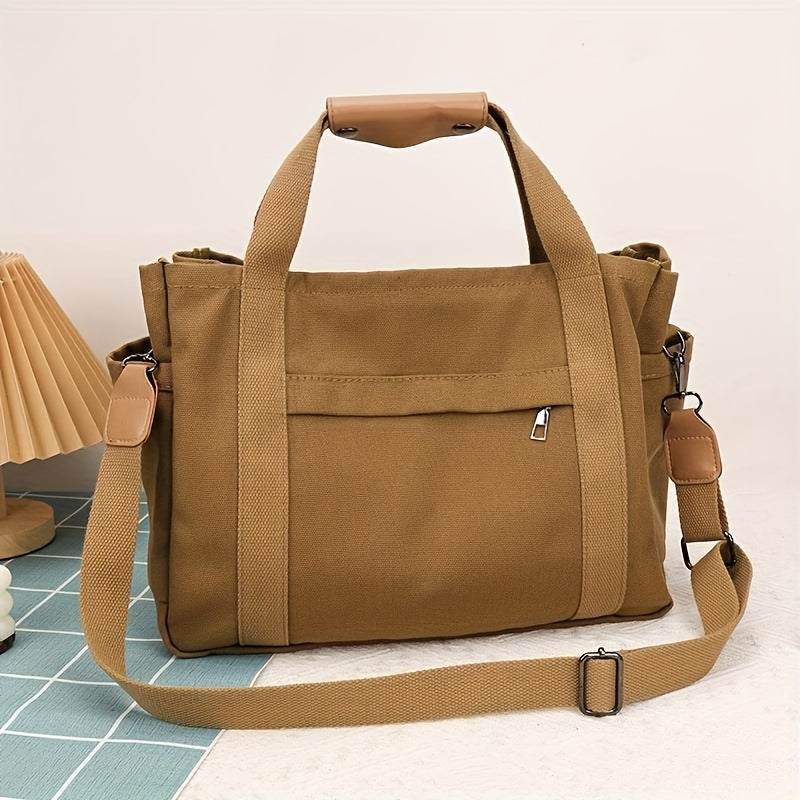 Large Lightweight Tote Bag Large Capacity Lightweight Tote Bag for Women | Detachable Adjustable Shoulder Strap, Multiple Zipper Pockets, Beige Casual Handbag for Work, Travel, Shopping & Outdoor Activities, Practical Fashion, Secure Zipper Closure