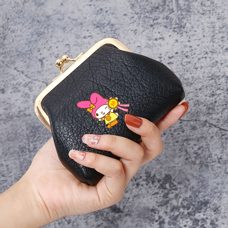 Sanrio Women's Coin Purse, My Melody Design - Chic and Cute, Simple Mini Design, Durable and Sturdy, Palm-Sized for Easy Carrying, Storage for Coins and Cards, Multi-Compartment Organizer, Essential Travel Companion