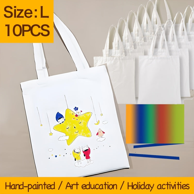 10pcs of Blank Canvas Bags, Hand-Painted Bags for Art Education, Holiday Event Gift Bags