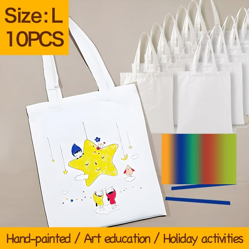 10pcs of Blank Canvas Bags, Hand-Painted Bags for Art Education, Holiday Event Gift Bags