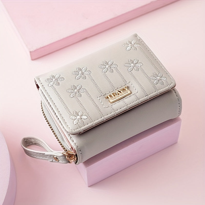 New Style Embroidered Short Women'S Wallet with Multiple Card Slots, a Multifunctional Fashionable Handbag, Accordion Zipper Card Holder, And a Two-Fold Coin Purse