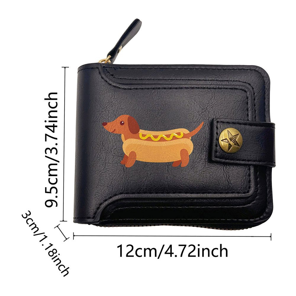 1 Men's Coin Purse with Hot Dog Sausage Creative Cartoon Print, Daily Fashion Wallet, Unisex Coin Purse with Zipper Closure, Exquisite Short Folding Card Holder, Suitable for Casual Activities and Business Occasions