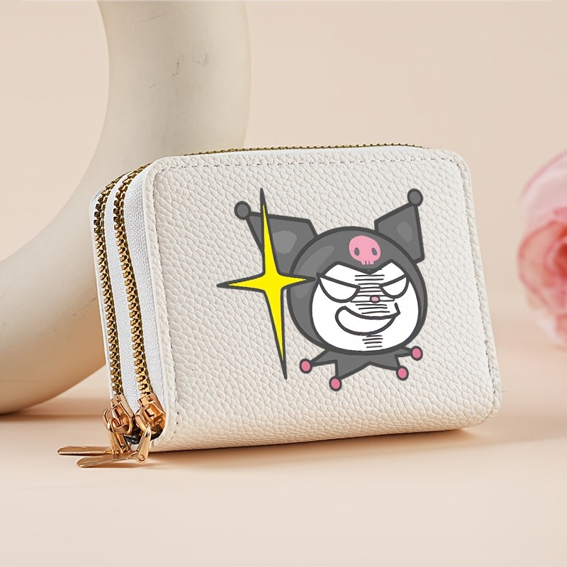 Authorized Sanrio Kuromi Double Zipper Coin Purse, Featuring Sanrio Cartoon Prints, a Lightweight Lining, And Multiple Card Slots. This Easy And Casual Card Holder Made of Synthetic Faux Leather Is Perfect for Outdoor Activities, Travel
