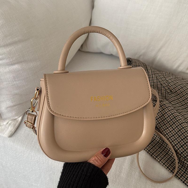 1pc Khaki PU Handbag with Artificial Leather Liner | Deduct Closure, All-Match Occasion Wear, Faux Leather Material