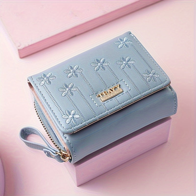 New Style Embroidered Short Women'S Wallet with Multiple Card Slots, a Multifunctional Fashionable Handbag, Accordion Zipper Card Holder, And a Two-Fold Coin Purse