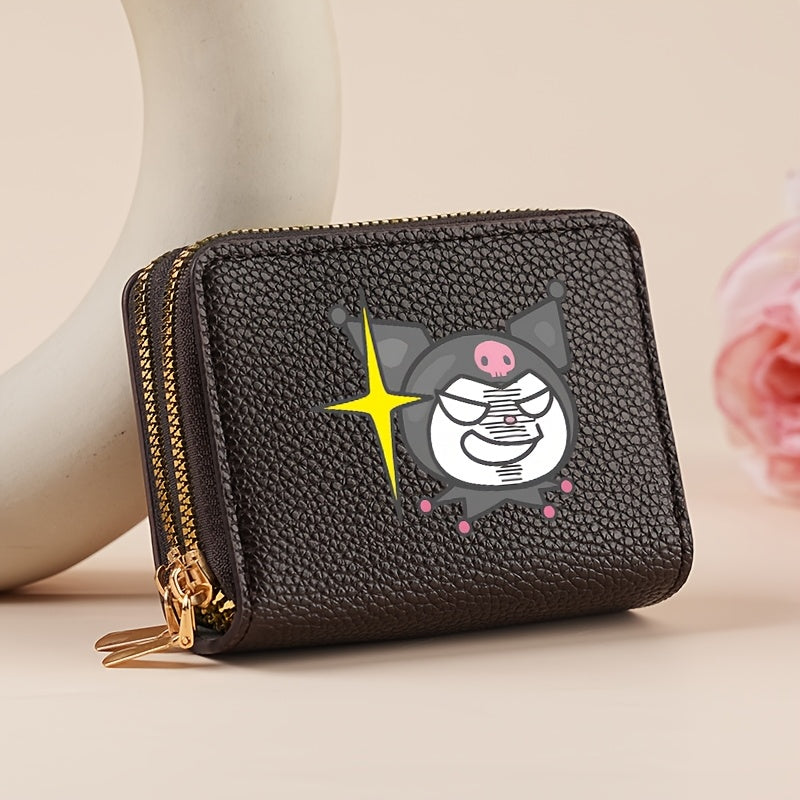Authorized Sanrio Kuromi Double Zipper Coin Purse, Featuring Sanrio Cartoon Prints, a Lightweight Lining, And Multiple Card Slots. This Easy And Casual Card Holder Made of Synthetic Faux Leather Is Perfect for Outdoor Activities, Travel