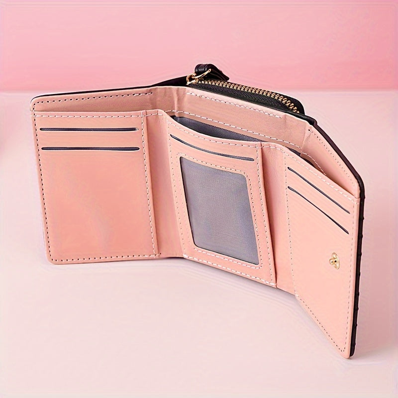 New Style Embroidered Short Women'S Wallet with Multiple Card Slots, a Multifunctional Fashionable Handbag, Accordion Zipper Card Holder, And a Two-Fold Coin Purse