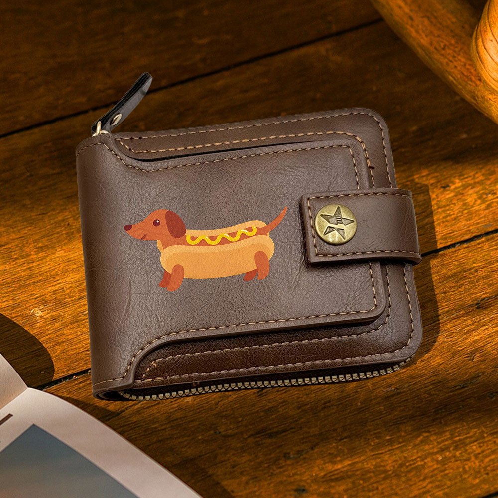 1 Men's Coin Purse with Hot Dog Sausage Creative Cartoon Print, Daily Fashion Wallet, Unisex Coin Purse with Zipper Closure, Exquisite Short Folding Card Holder, Suitable for Casual Activities and Business Occasions