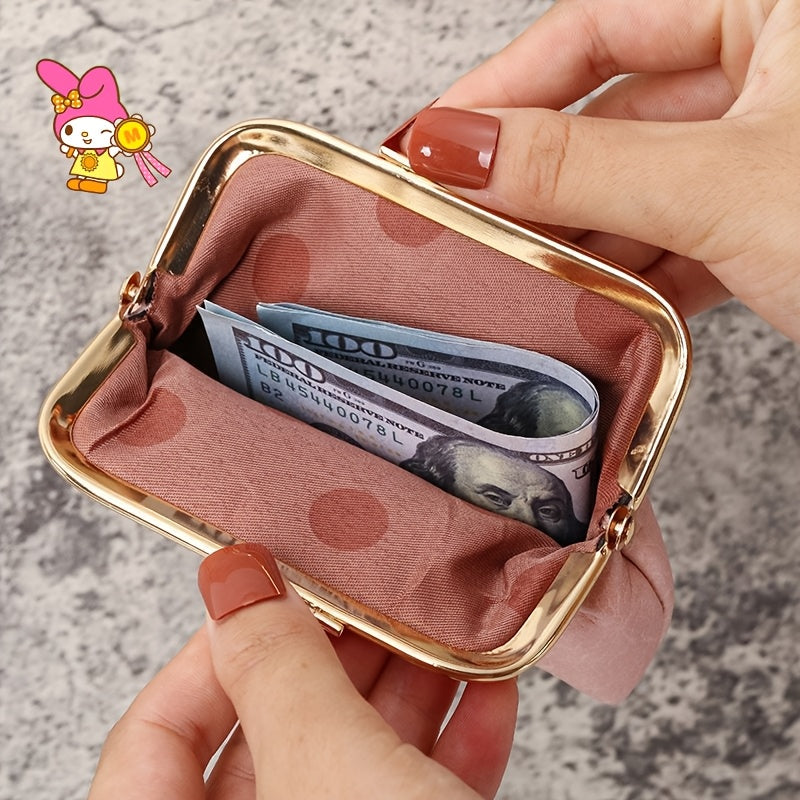 Sanrio Women's Coin Purse, My Melody Design - Chic and Cute, Simple Mini Design, Durable and Sturdy, Palm-Sized for Easy Carrying, Storage for Coins and Cards, Multi-Compartment Organizer, Essential Travel Companion