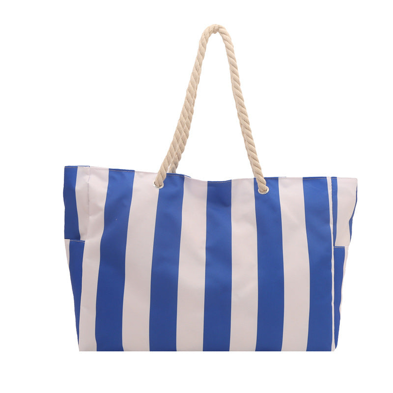 New Striped Shoulder Bag with Large Capacity, Stylish Canvas Tote for Women, Perfect for Commuting with a High-End Feel