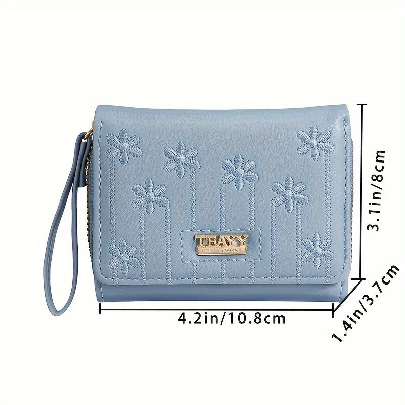 New Style Embroidered Short Women'S Wallet with Multiple Card Slots, a Multifunctional Fashionable Handbag, Accordion Zipper Card Holder, And a Two-Fold Coin Purse