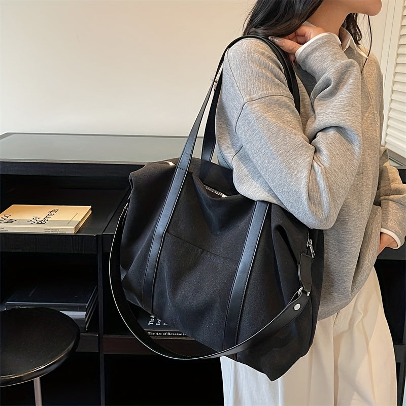 A New High-Quality, Minimalist Japanese-Style Large-Capacity Women'S Shoulder Bag, a Trendy And Versatile Tote Bag That Can Be Carried on The Shoulder, Crossbody, Or by Hand. Made with Thick Canvas And High-Quality PU Stitching