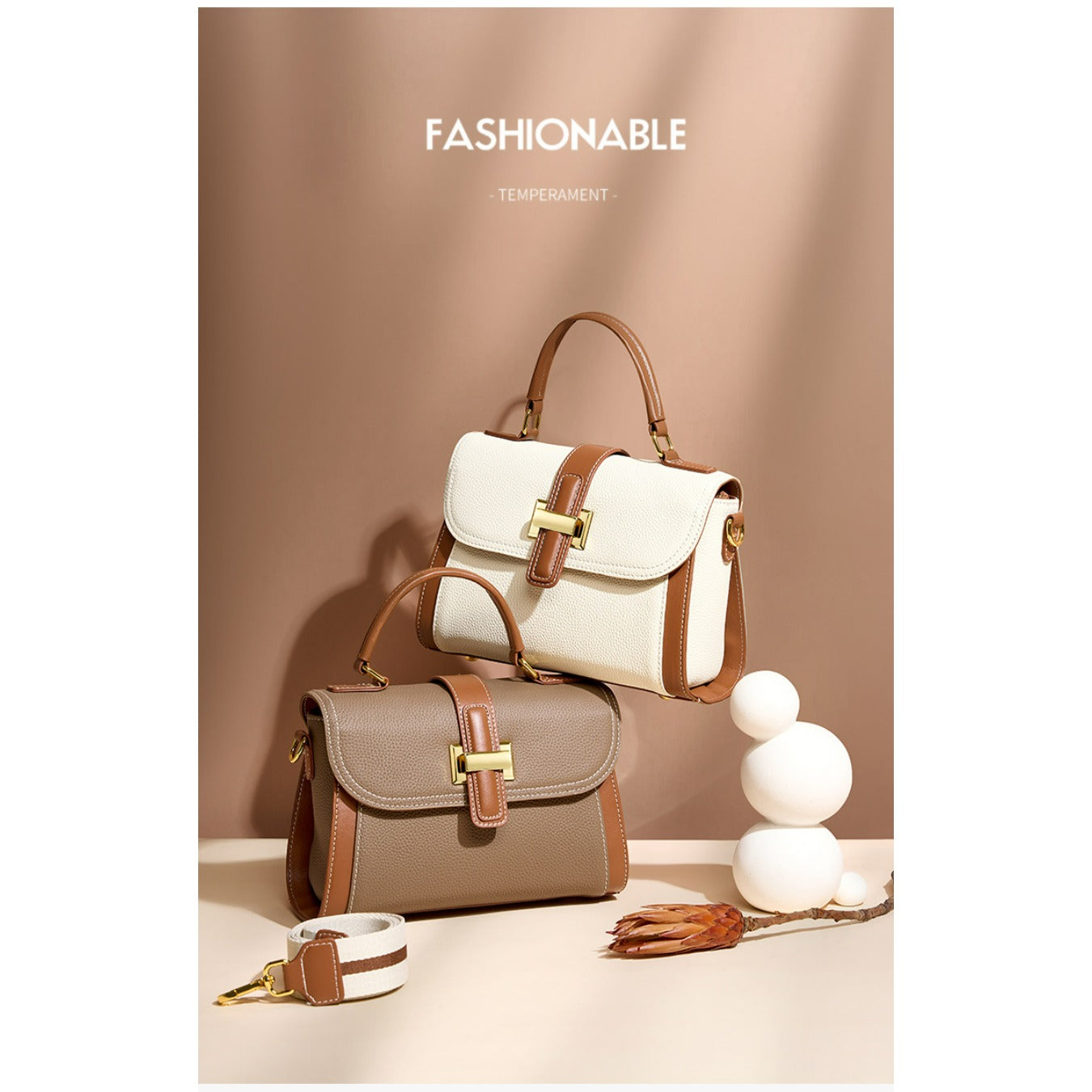 Women's Genuine Leather Handbag & Crossbody Bag - Top-Grain Leather with Buckle Closure, Textured, Lightweight Minimalist Work Bag in White\u002FBlack, Versatile for Everyday &, Durable Oil-Tanned Edges &