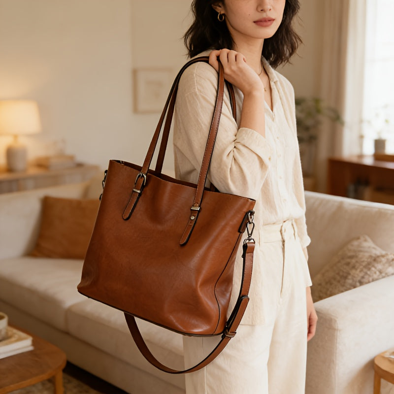 Ladies' Soft Genuine Leather Pillow Bag, Multi-Layer Zipper Storage, Light Luxury Minimalist Style, Convertible Shoulder and Crossbody Bag, Lightweight