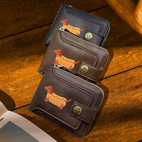 1 Men's Coin Purse with Hot Dog Sausage Creative Cartoon Print, Daily Fashion Wallet, Unisex Coin Purse with Zipper Closure, Exquisite Short Folding Card Holder, Suitable for Casual Activities and Business Occasions