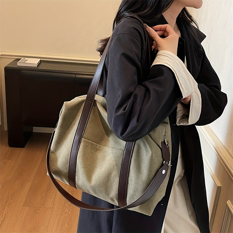 A New High-Quality, Minimalist Japanese-Style Large-Capacity Women'S Shoulder Bag, a Trendy And Versatile Tote Bag That Can Be Carried on The Shoulder, Crossbody, Or by Hand. Made with Thick Canvas And High-Quality PU Stitching