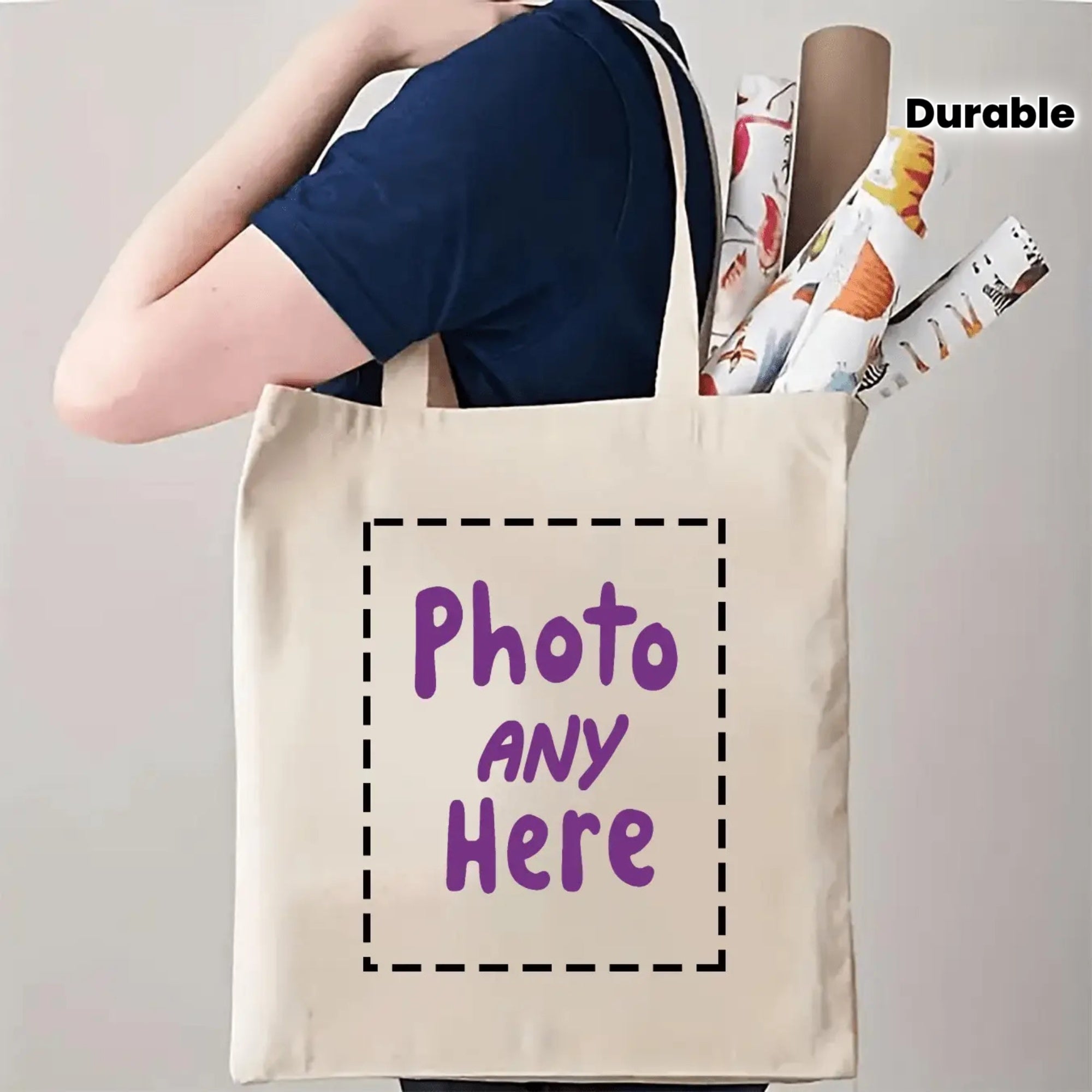 Gift for Her\u002FHim 5 Unique Logo Canvas Tote Bags - Durable, Washable, Perfect for Parties, Picnics, And Commuting - Large Capacity, Black with Purple Stitching, 13.78X15.75 Inches, Party Gift Bags | Stylish Tote Bags | Sturdy Handles