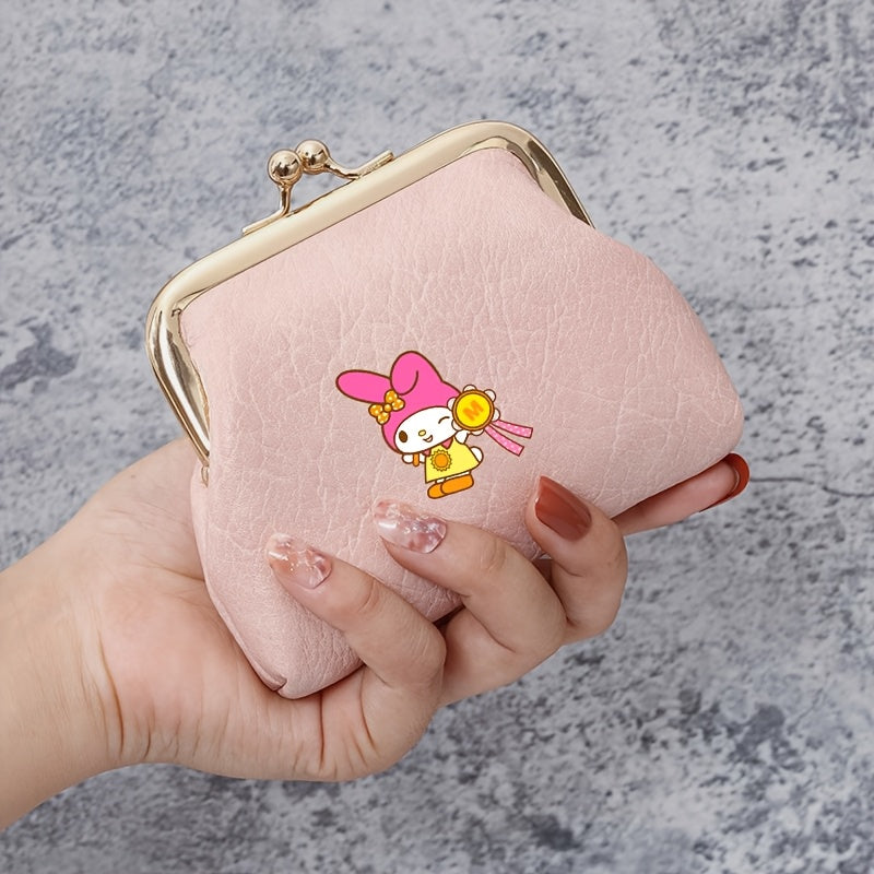 Sanrio Women's Coin Purse, My Melody Design - Chic and Cute, Simple Mini Design, Durable and Sturdy, Palm-Sized for Easy Carrying, Storage for Coins and Cards, Multi-Compartment Organizer, Essential Travel Companion