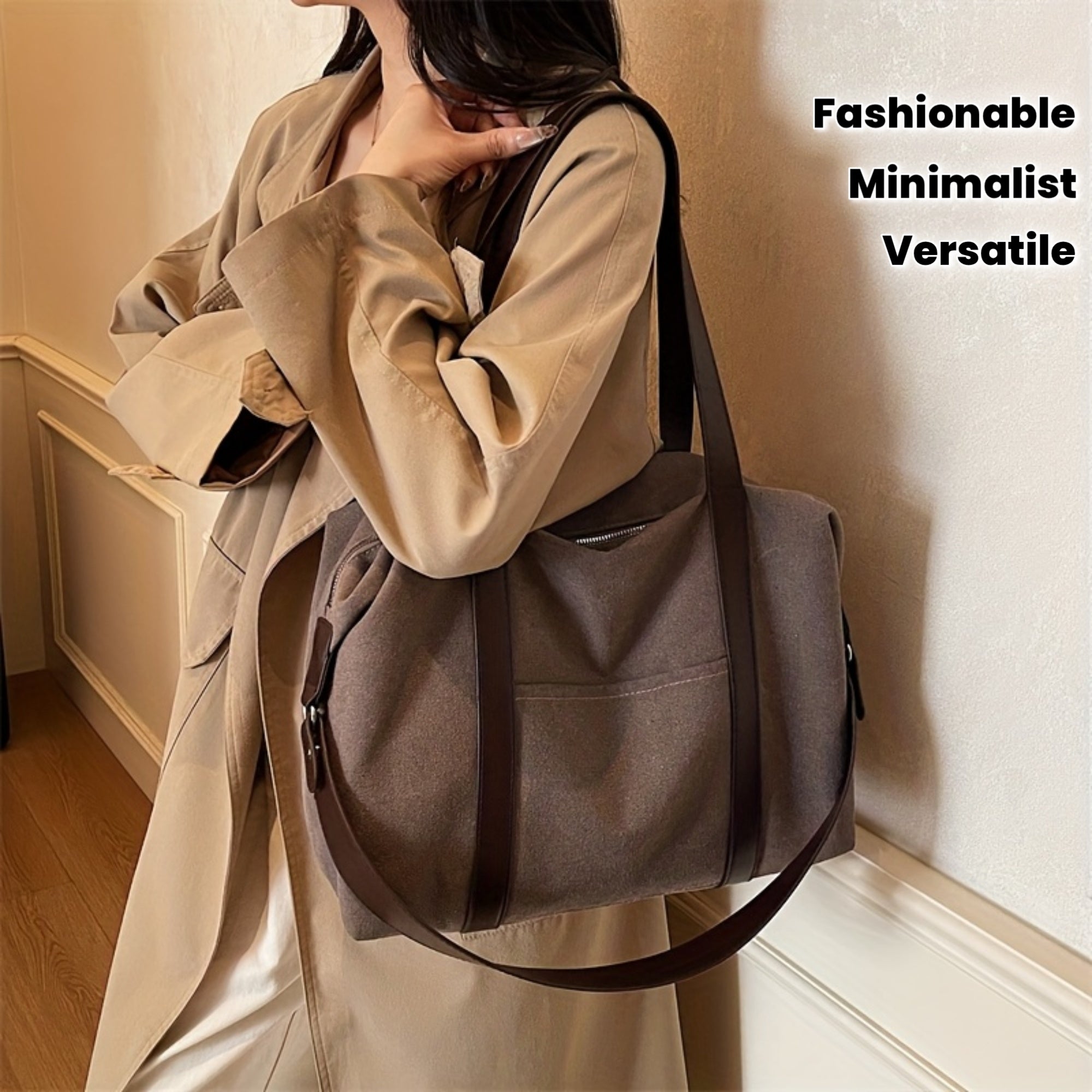 A New High-Quality, Minimalist Japanese-Style Large-Capacity Women'S Shoulder Bag, a Trendy And Versatile Tote Bag That Can Be Carried on The Shoulder, Crossbody, Or by Hand. Made with Thick Canvas And High-Quality PU Stitching